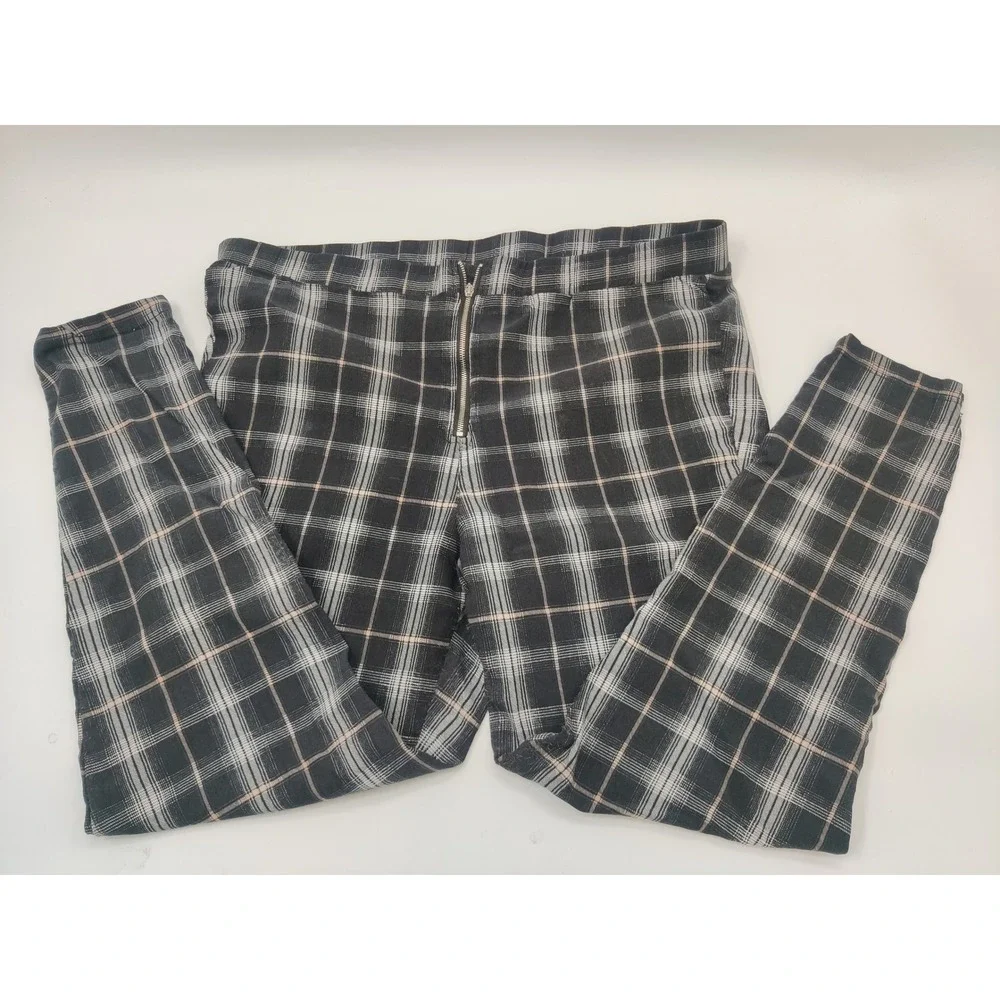 Rue+ Womens 3X Black White Plaid Exposed Zipper High Rise Leggings Ankle Pants